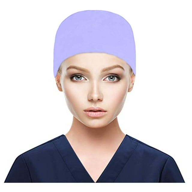 Scrub Cap with Buttons Bouffant Hat with Sweatband for Womens and Mens