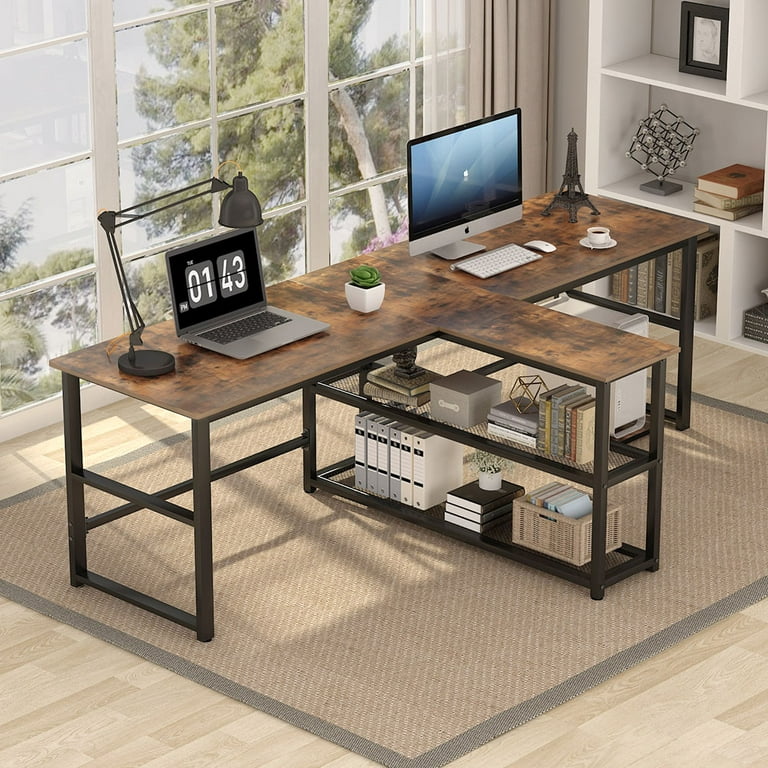 Double Workstation Computer Desk, Soges 2 Person Home Office Desk