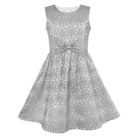 Girls Dress Gray Bow Tie Jacquard Fit And Flare Princess 8