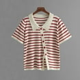 thumbnail image 2 of Timegard Chemises pour Femmes Rayées Tricotées à Boutons Col Boutonné Hauts Manches Courtes Robe Décontractée Blouses, 2 of 3