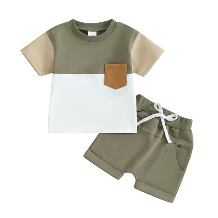 

Bagilaanoe 2pcs Toddler Baby Boy Shorts Set Contrast Color Short Sleeve T Shirt Tops + Shorts 3M 6M 12M 18M 24M 3T Kids Casual Summer Clothes