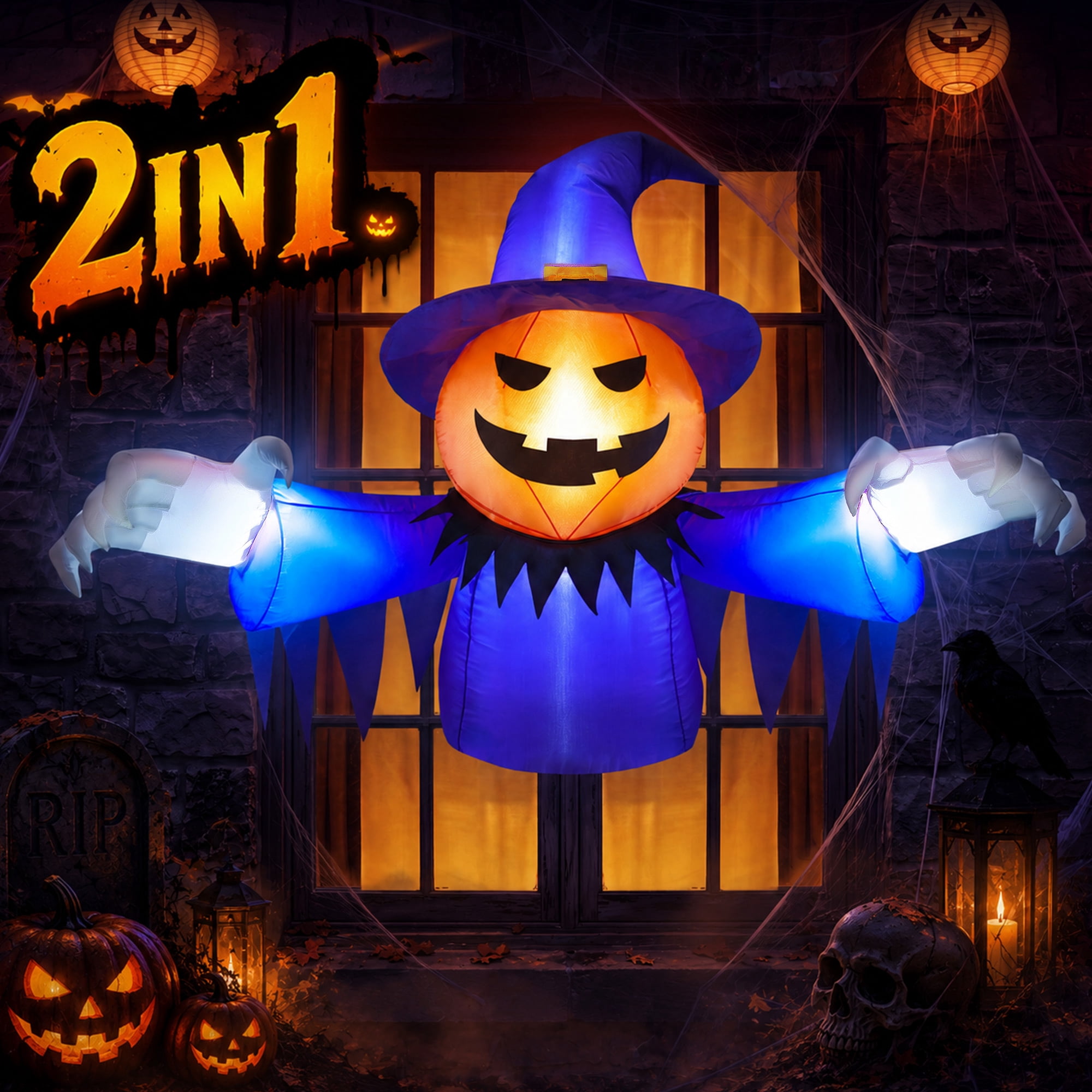 Yexmas 4 Ft Halloween Inflatable Pumpkin Ghost, Window Decoration photo 1