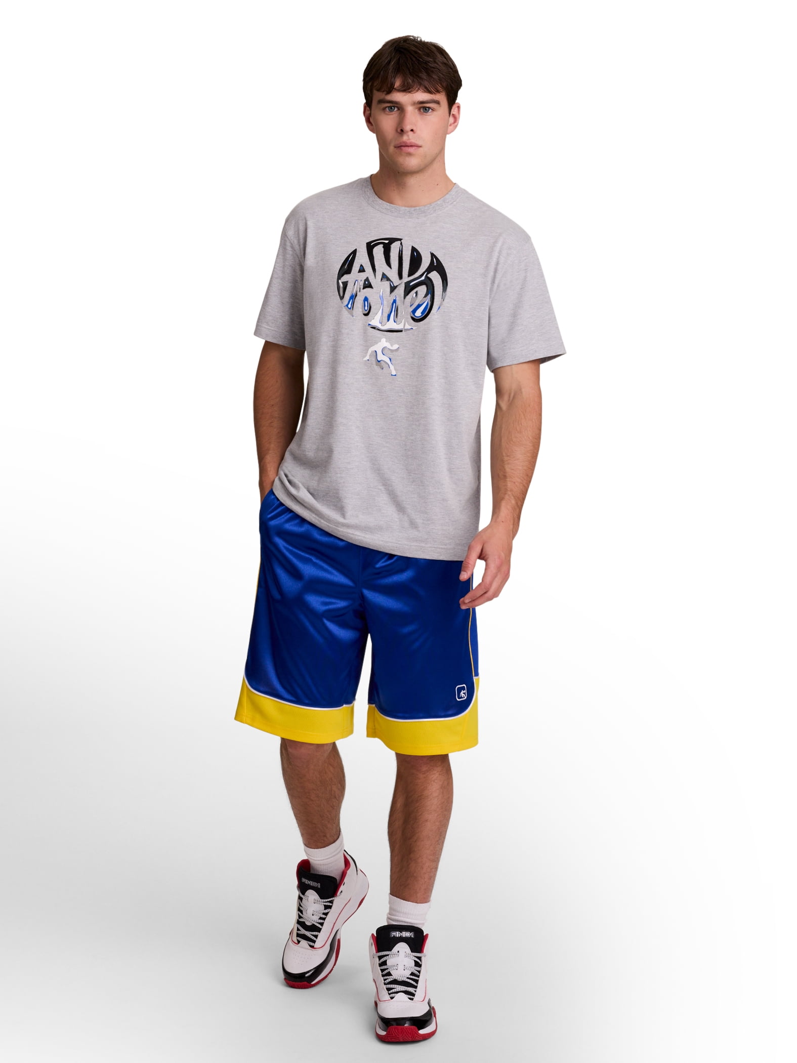 AND1 Men's and Big Men's All Court Colorblock Short, 11" inseam, up to Size 5XL
