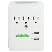 RND Wall Power Station includes 3 AC Plugs and 2 USB ports (3.4A total) with Surge for iPhone, iPad, Samsung Galaxy, LG, HTC, Moto and all USB Compatible Devices