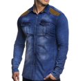 thumbnail image 2 of IROINNID Clearance Long Sleeve Shirts for Men Casual Suede Color-blocking Button Lapel Wash Shirt,medium blue, 2 of 4