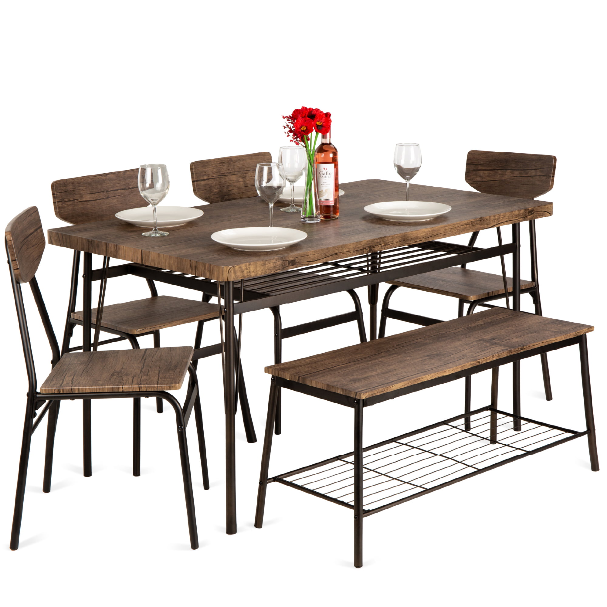 All Fraction Ministry Best Choice Products 6-Piece 55in Modern Home Dining Set w/ Storage Racks,  Rectangular Table, Bench, 4 Chairs - Brown - Walmart.com