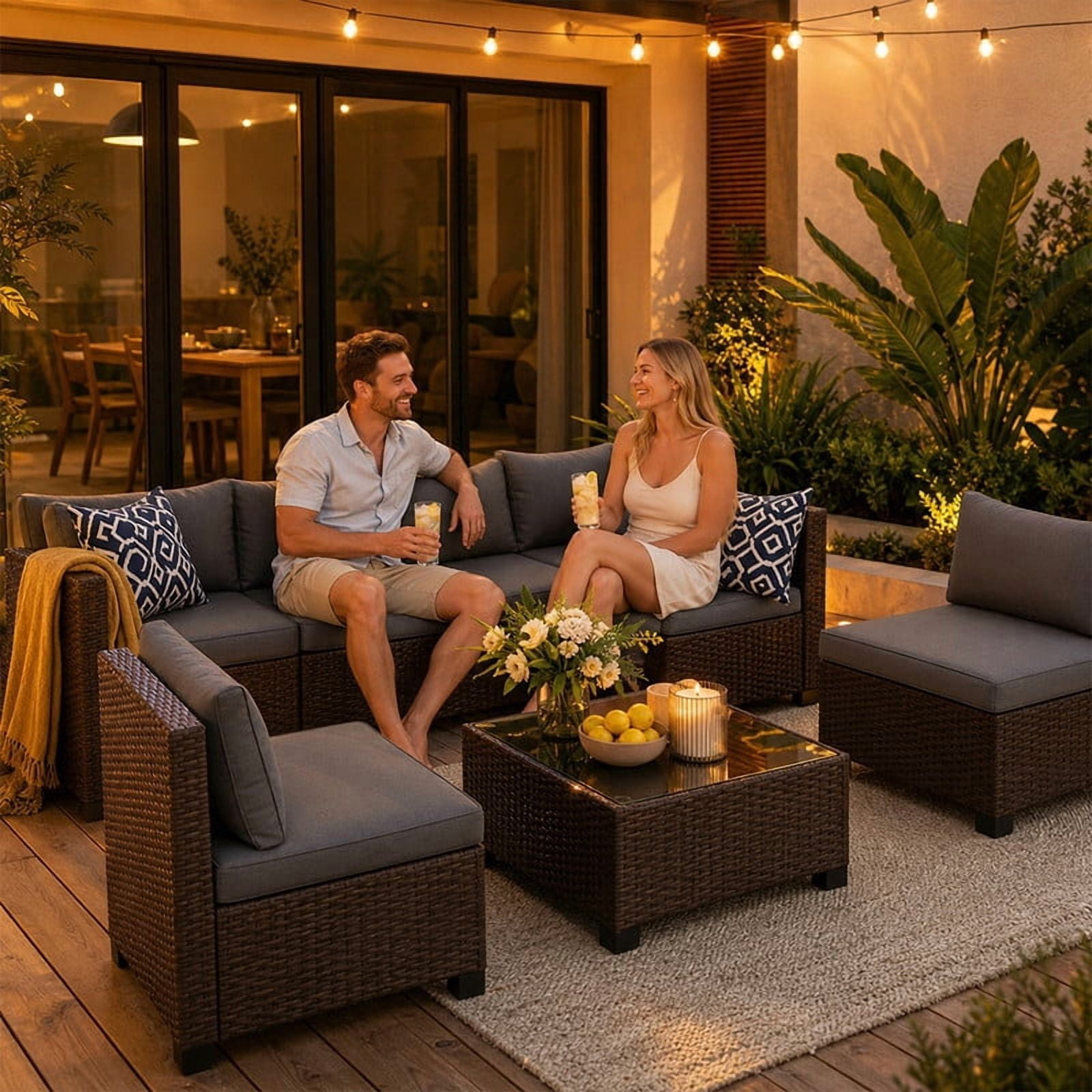 Aiho 7-Piece Rattan Patio Furniture Set, All-Weather Sectional