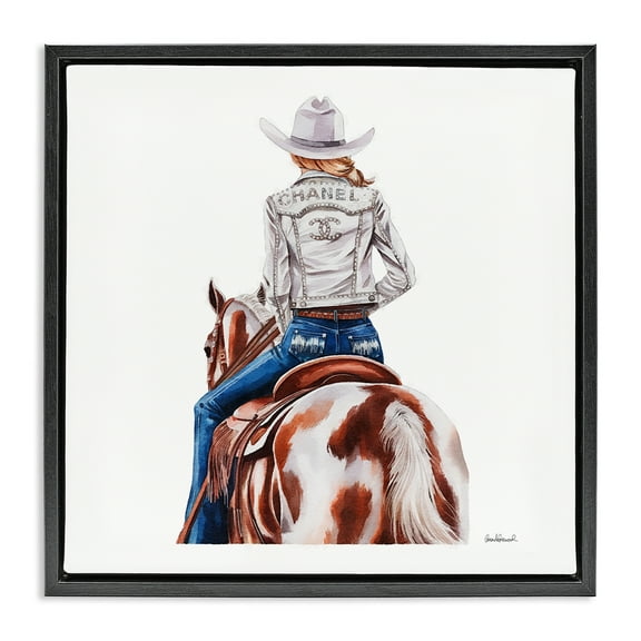 Stupell Industries Glam Cowgirl Spotted Horse People Painting Black Floater Framed Canvas Art Print Wall Art, 18 x 18