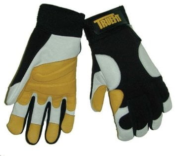 Tillman Medium Black, Gold And Pearl TrueFit Full Finger Top Grain Goatskin Super Premium Mechanics Gloves With Elastic Cuff, Nylon Spandex Back, Goatskin Double Palm And Thumb, Reinforced Fingerti