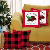 Christmas Plaid & Truck Decorative Throw Pillow Set of 4 Square 18 in. x 18 in. Red for Couch, Bedding