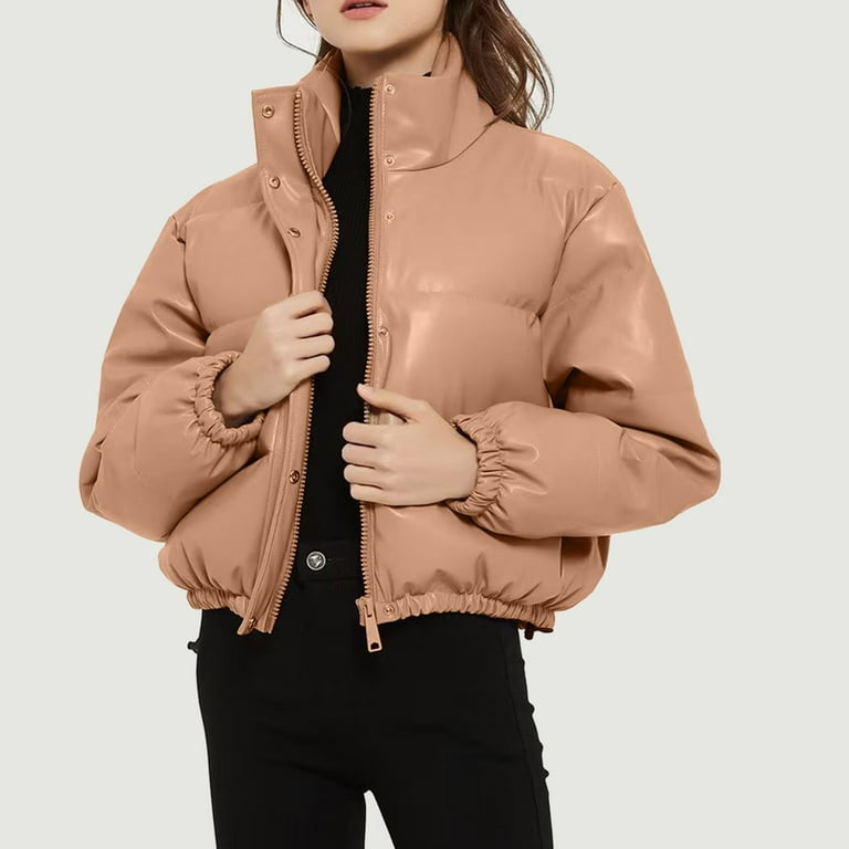 Entyinea Womens Plus Size Puffer Jacket Lightweight Long-Sleeve  Water-Resistant Puffer Coat A S 