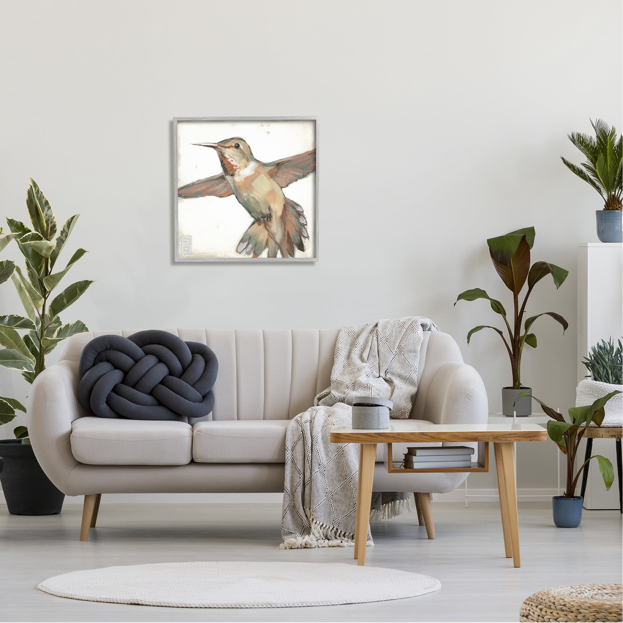 Stupell Industries Muted Hummingbird Portrait Animals Painting Gray Framed Art Print Wall Art, 24 x 24