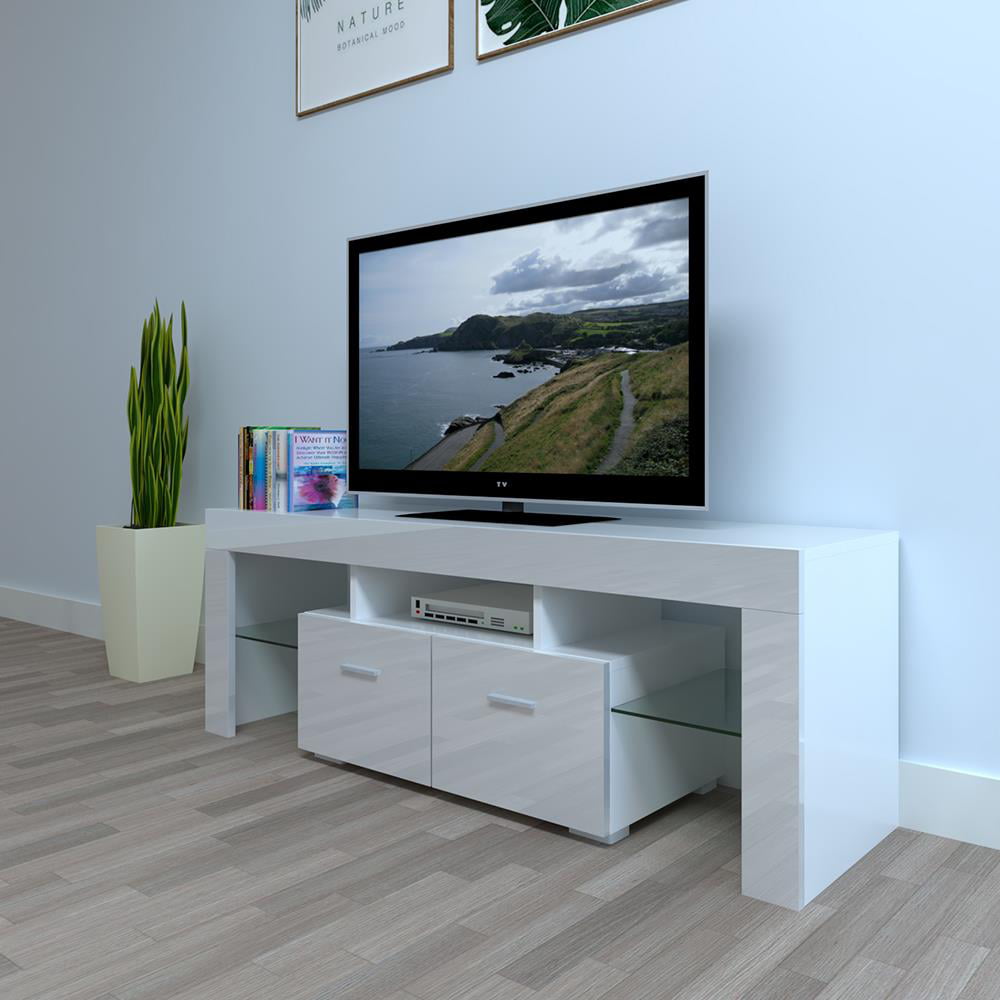 UBesGoo TV Stand with LED Lights,High Gloss Media Console ...