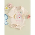 thumbnail image 3 of FEORJGP Toddler Baby Girls First Birthday Romper Infant Short Sleeve Jumpsuit Graffiti Letters Print Crew Neck Bodysuit Little Girl Loose Casual Cute Summer Clothes, 3 of 9