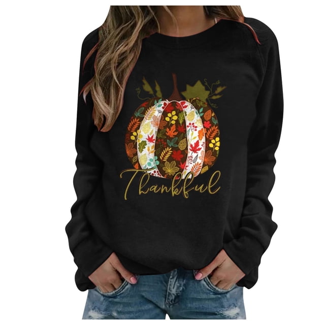 Camisas de Acción de Gracias Para Mujer Sudadera de Manga Larga Con Estampado Blusa Informal Jersey Odeerbi ODB122519