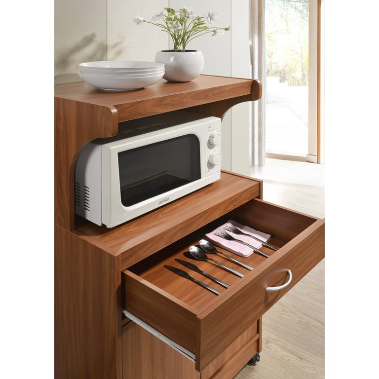Hodedah キッチンパントリー　グレイ×オーク Hodedah Microwave Contemporary Wooden Kitchen Cart in Cherry