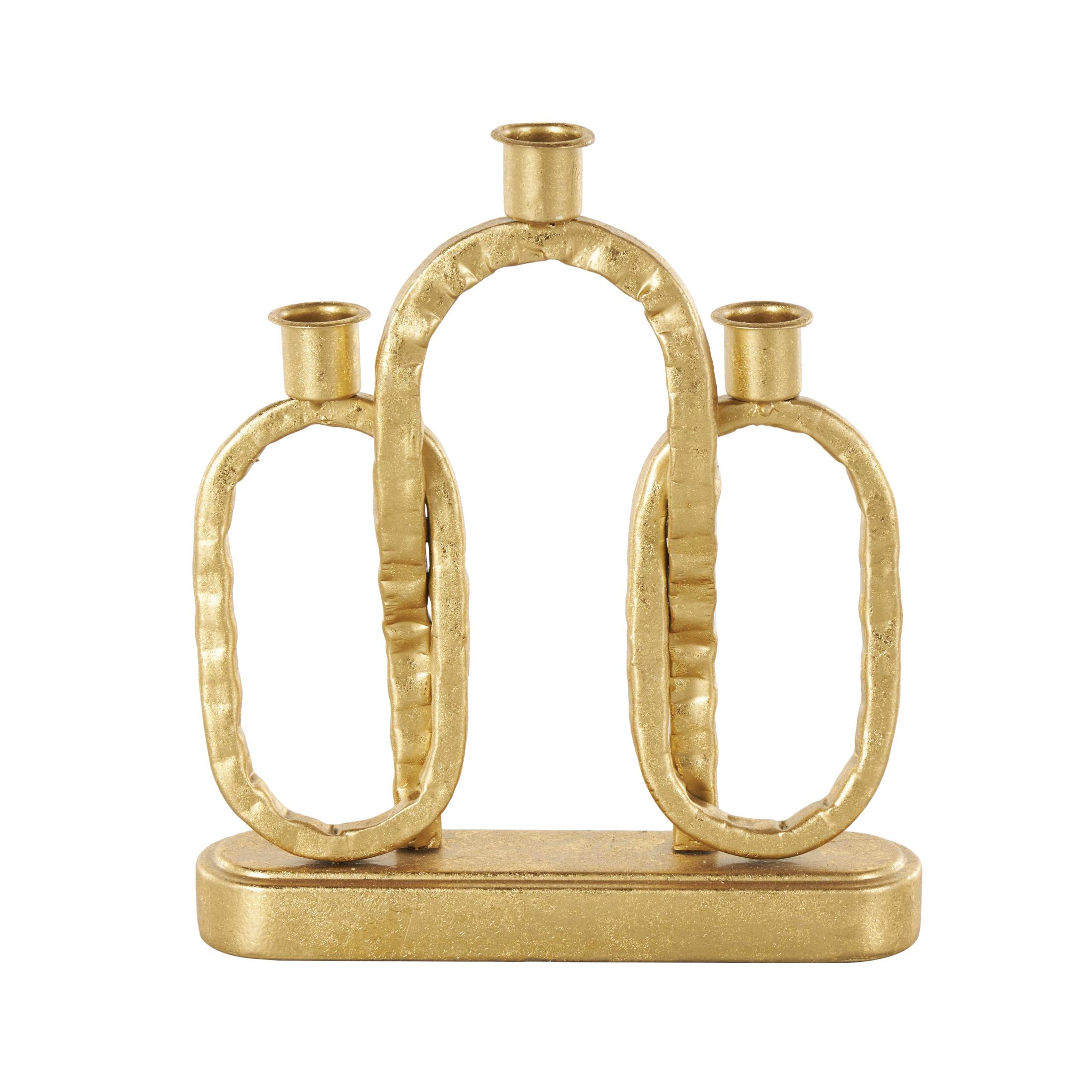 DecMode 3 Candle Gold Metal Interlocked Chains Candle Holder with Rectangle Base