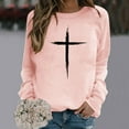 thumbnail image 2 of Babysbule Womens Easter Day Tops Fashion Women's Casual Cross Printed Long Sleeve Round Neck Printed Women's Sports Shirt Tops, 2 of 3