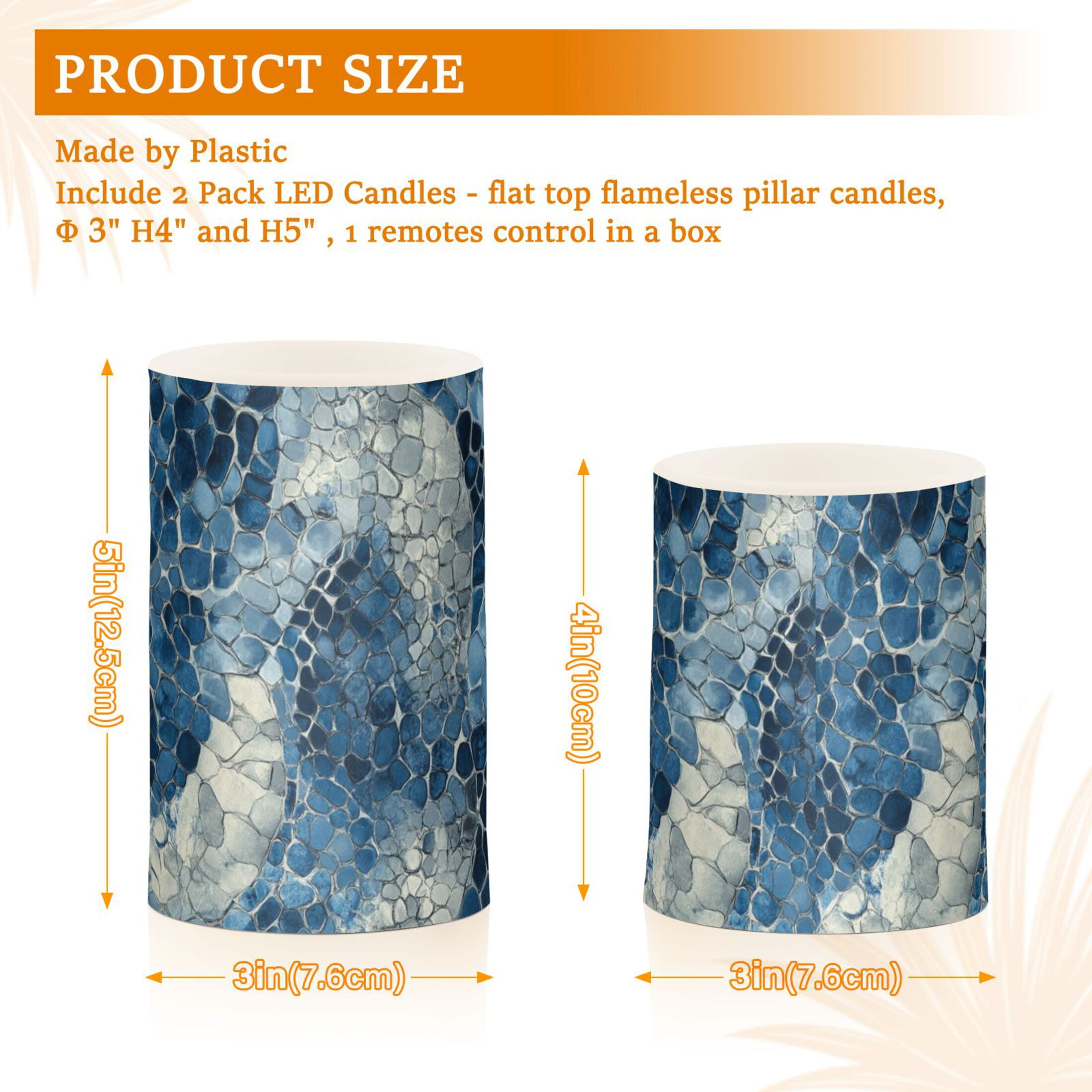 Blue Snake Skin Vintage Flickering Flameless Candles LED Tealight Battery Operated with Remote Set of 2 Holiday Decor Ornaments
