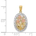thumbnail image 4 of 14k Tri-color Gold Casted Textured Back Solid Polished Finish Oval 3 Rose Charm Pendant, 4 of 4
