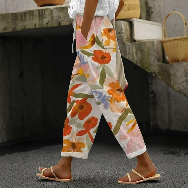 WILLBEST Pantalones Casuales para Mujer, Ligeros, Sueltos y Cómodos, para Primavera y Verano, Diseño de Bolsillo de Cintura Alta, Ideales para Playa y Uso Diario. Mediana
