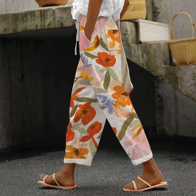 WILLBEST Pantalones Casuales para Mujer, Ligeros, Sueltos y Cómodos, para Primavera y Verano, Diseño de Bolsillo de Cintura Alta, Ideales para Playa y Uso Diario. Extra Grande