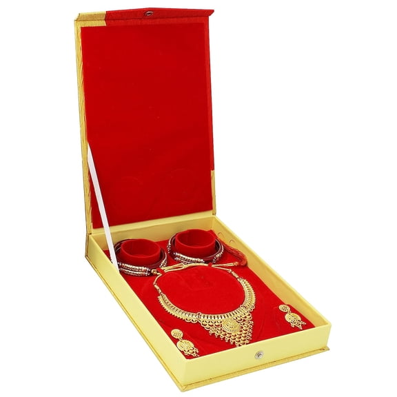 atorakushon Satin Necklace Pendant Earring Ring Bracelet Pearl Storage Holder Display Box for Wedding Engagement Anniversary Big Gift Case Gold Pack 1