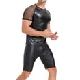 thumbnail image 4 of RYDCOT Mens Latex Short Sleeves Patent Leather Faux Leather Shorts Tight Fitting Suit Black Outfit Black, 4 of 9
