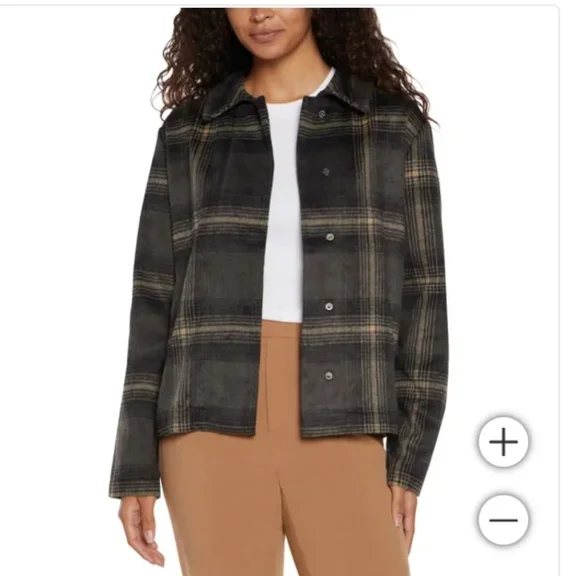 Banana Republic Womens Button Down Plaid Shirt Jacket Gray Plaid XL