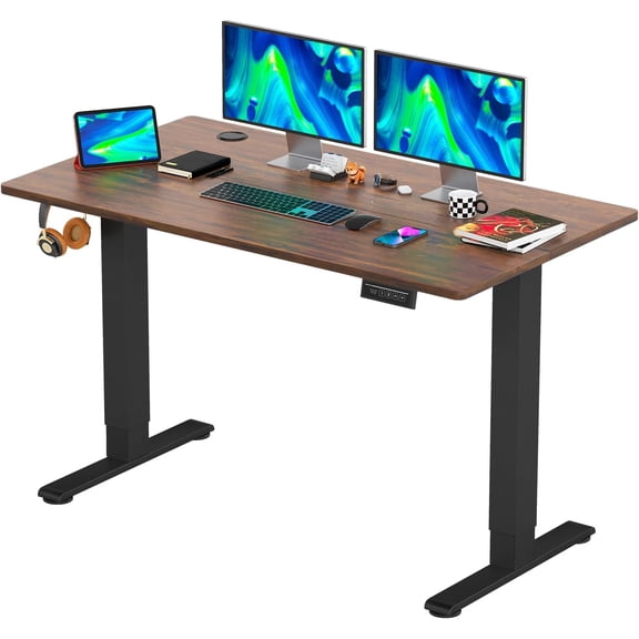 TerraOutfit Electric Standing Desk 48x24 Inch Height Adjustable Desk Large Space Office Computer Desk with Headphone Holder 2 Memory Function for Home Office,Brown