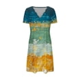 thumbnail image 4 of PuLe Summer Dress Sun Dresses for Women 2024 Vacation Sexy V Neck Short Sleeve T Shirt Dress Color Trendy Beach Sundress, 4 of 5