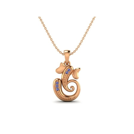 925 Sterling Rose Vermeil Round Tanzanite Hindu Religious Ganesh Unisex Necklace