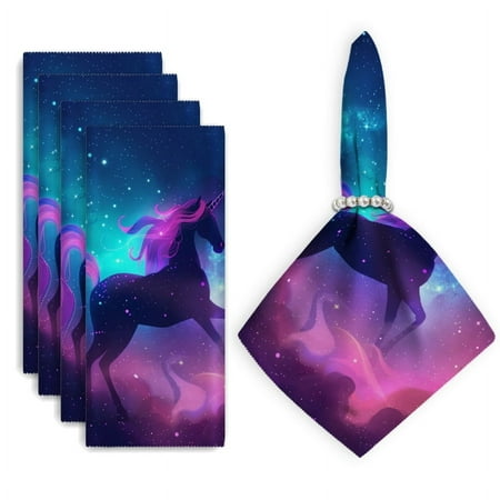 

Bahomeck Napkins Set Of 4 Reusable Washable Square Fabric Dining Table Napkins Weddings Party Dinner Decor 18*18 Inch Beautiful Unicorn With Long Mane