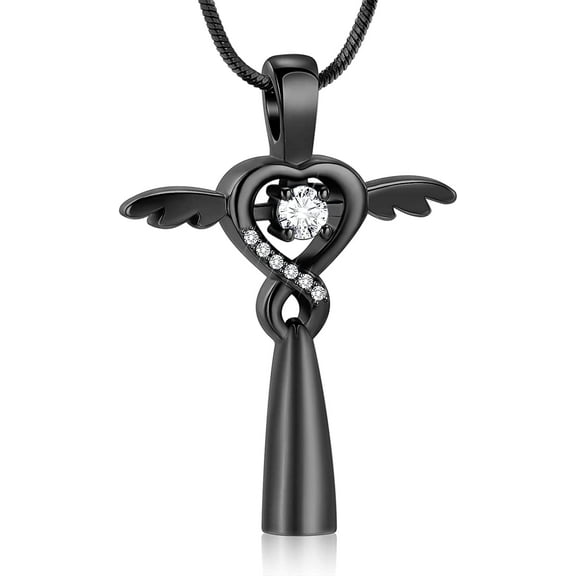 In Loving Memory Dad Grandma Mom Dad Cross Cremation Urn Necklace for Ashes Angel Wings Memorial Keepsake Pendant Locket Jewelry Infinity Wings Cremation Jewelry for Ashes