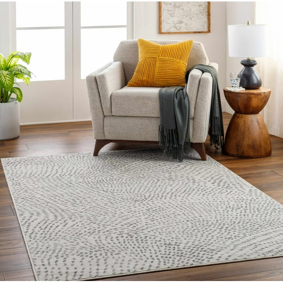 Hauteloom Sina Living Room, Bedroom Area Rug - Contemporary - Medium Gray, Light Gray, Off White - 5' x 7'