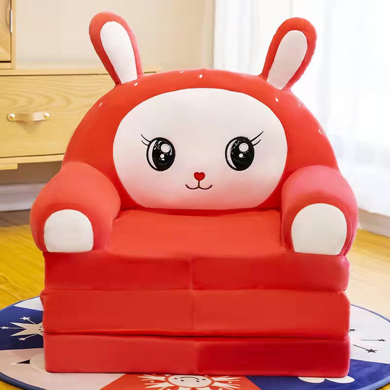 Plush Foldable Kids Sofa Backrest Armchair 2 In 1 Foldable Children