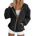 thumbnail image 4 of Women's Zip Up Hoodie Loose Casual Jacket Hooded Fall Sport Coat Front Zipper Sweatshirts Outerwear with Pockets (3XL, Black), 4 of 7