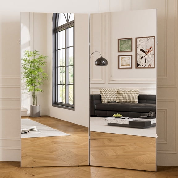 BRIVUE 71" x 47" Folding Full Length Mirror, Space Saving, Large Shatterproof Non-Glass Nanomirror, Foldable Floor Mirrors for Home, Gym, Yoga, Dance, Fitness Studio, Silver