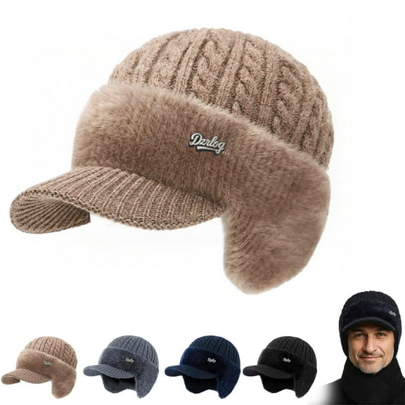 Coldshield Trapper Blocking Knitted Hats, Winter Trapper Hat with Ear Flaps and Brim for Men Women Cold Weather (Khaki)