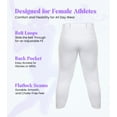 thumbnail image 3 of Exxact Sports Womens Softball Pants Knicker/Yoga Style Knee Length, 4-Way Stretch Low Rise Softball Pants for Women - (AL, White/Red Braid), 3 of 7