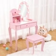 thumbnail image 4 of TEQIN Kids Vanity Set with Mirror and Stool,Kids Makeup Vanity Desk with Mirror for Little Girls, Wooden Children Dressing Table with Drawer & 3 Light Modes,Small Vanity Table and Chair Set, 4 of 8