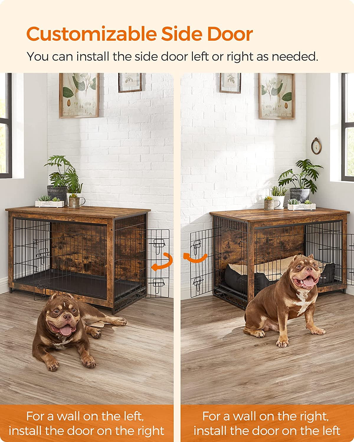 Wooden Dog Crate Furniture,Double-Doors Kennel for Dogs Indoor up to 70 lb, Removable Tray, End Table Dog Crate for Decoration 38.6"L x 25.6"W x 26.8"H, Rustic Brown