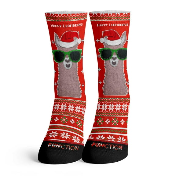 Function - Ugly Christmas Llama Santa Adult Crew Socks Fuax Fur Sweater Holiday Xmas