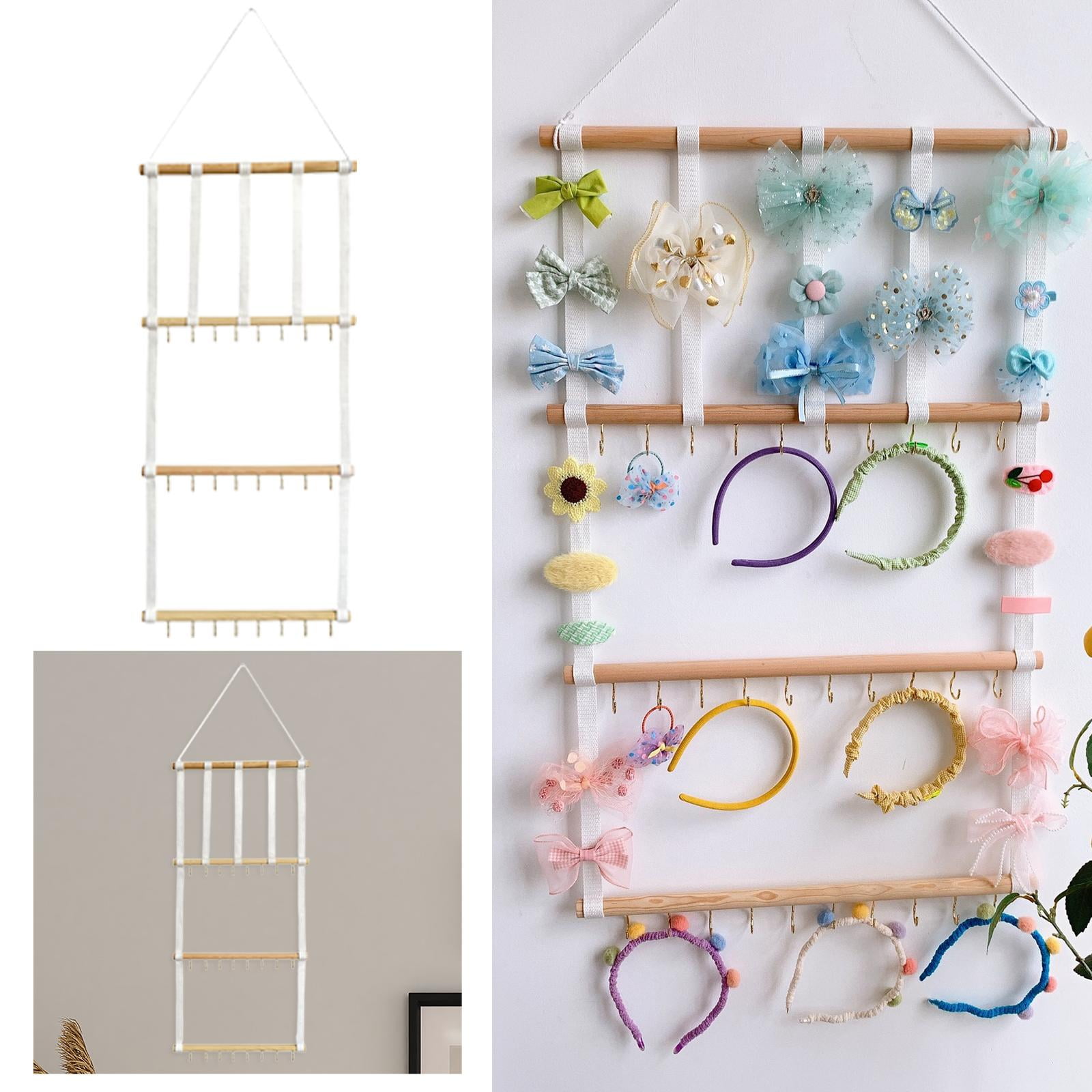 Wxqbjtam Hair Bow Holder Wooden Belt Hair Clips Headband Organizer for Bathroom 38cmx105cm