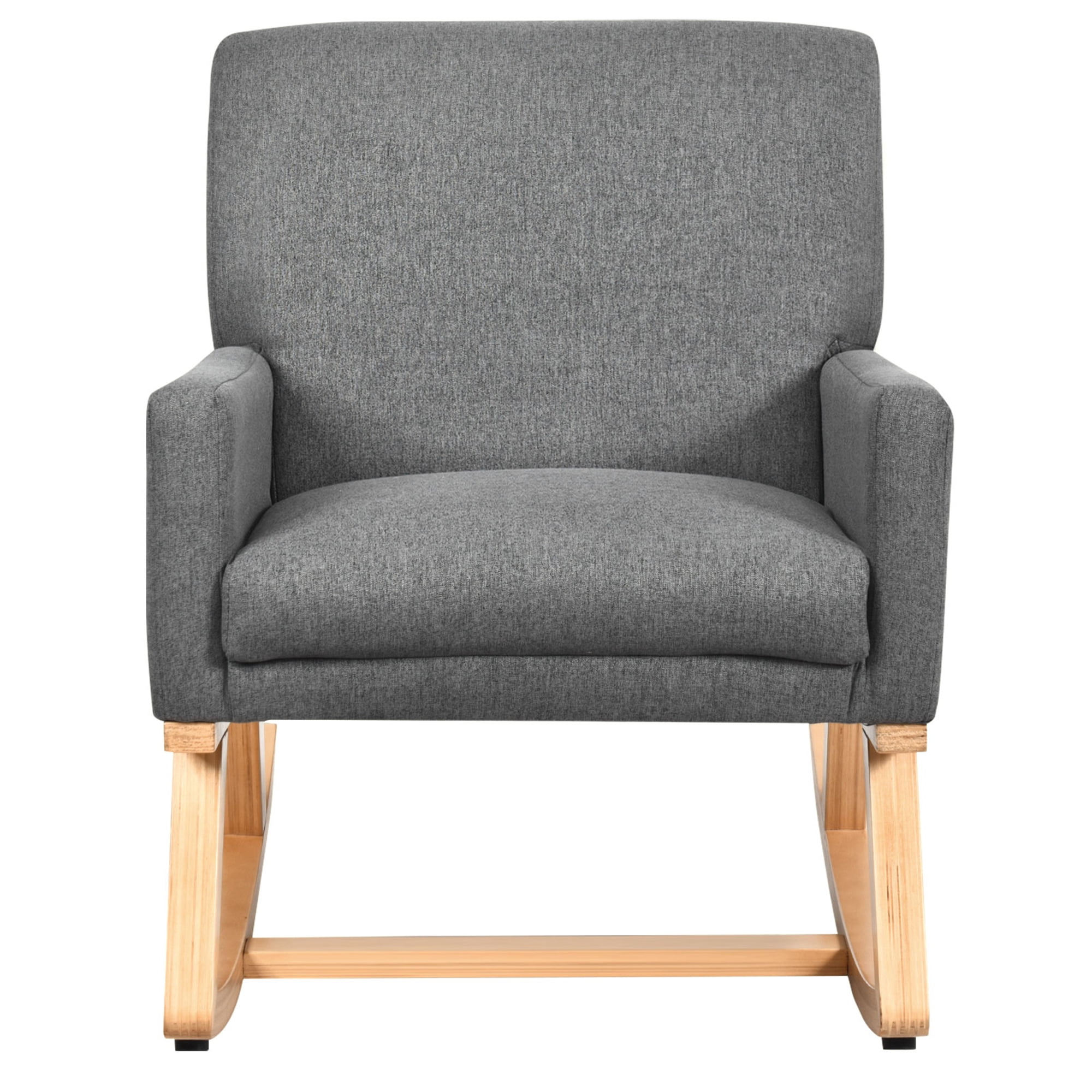 Gymax Mid Century Accent Armchair Fabric Rocking Chair Upholstered Lounge Chair Gray