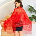 thumbnail image 5 of Lace hollow shawl, solid color tassel thin scarf, elegant outer skirt shawl, suitable for women's evening party dance (Gray), 5 of 6