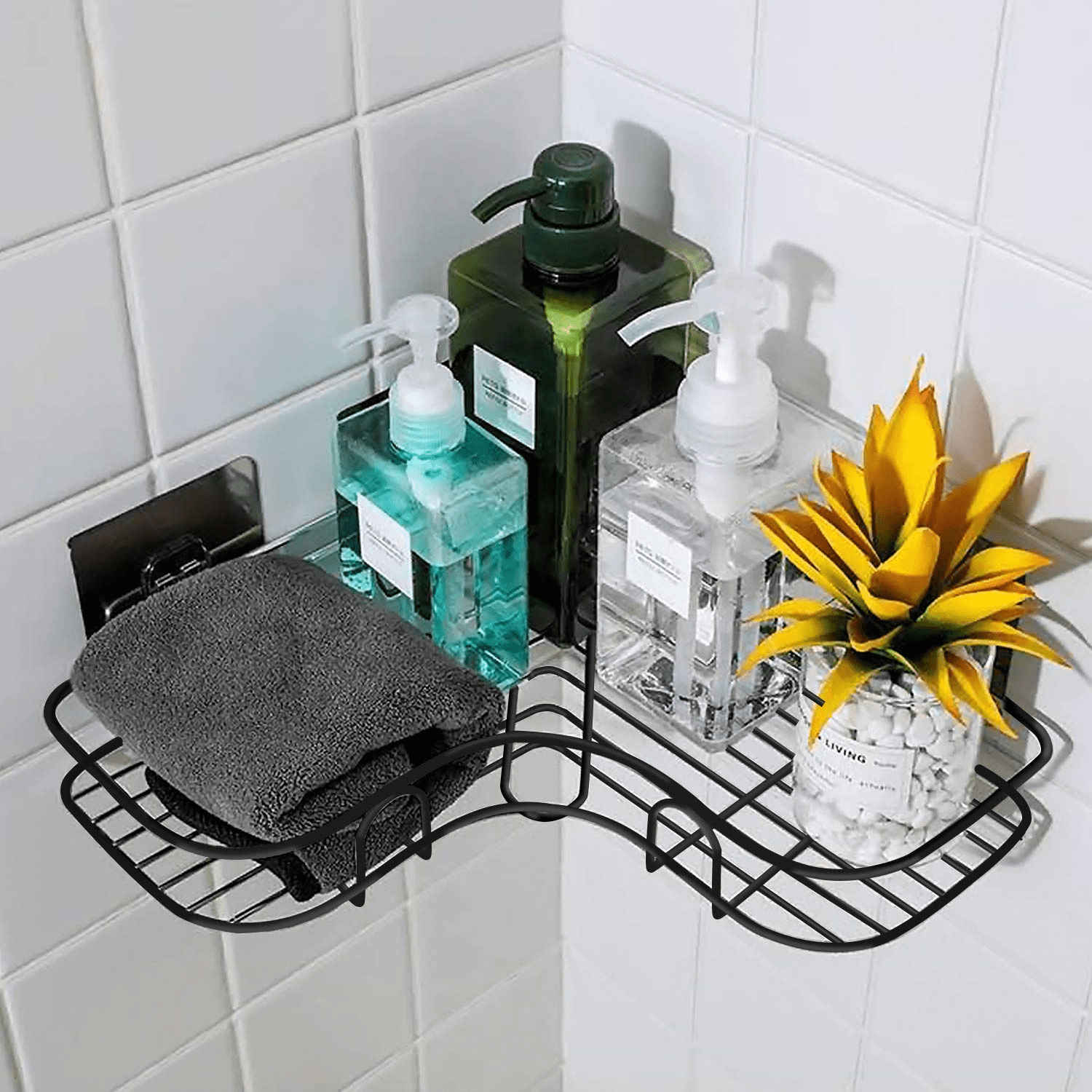 1 Pc Corner Shower Caddy with Soup DIsh, 0°- 330°Rotation Adhesive Shower  Shelves Organizer for Bathroom, SUS304 Rustproof Floating Storage Rack for  Inside with Hooks, No Drilling