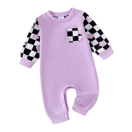 

Woshilaocai Baby Jumpsuit Long Sleeve Crew Neck Plaid Fall Romper Clothes