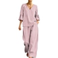 thumbnail image 2 of Mifsaly 2 Piece Lounge Set Women Casual V Neck Tops and Flowy Wide Leg Palazzo Pants Comfortable Outdoor Casual Vacation Matching Outfits with Pockets Watermelon Red,M, 2 of 7