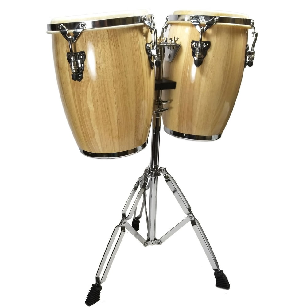 natural conga drum set 9" and 10" inch heads + stand